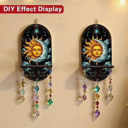 Sun And Moon Wall Shelf for Crystals & Candles – Wooden Celestial Floating Shelf Pagan Altar Decor-MoonChildWorld