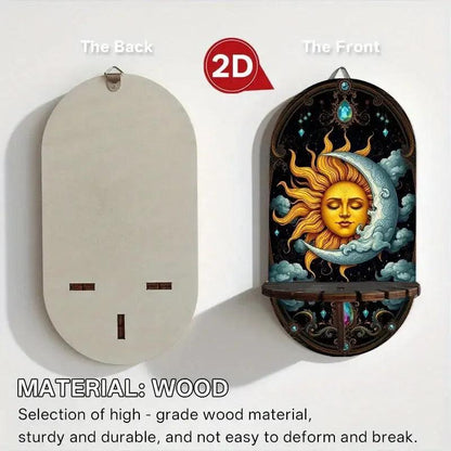 Sun And Moon Wall Shelf for Crystals & Candles – Wooden Celestial Floating Shelf Pagan Altar Decor-MoonChildWorld