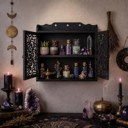 Sun & Crescent Moon Crystal Display Shelf – Celestial Witchy Wall Shelf-MoonChildWorld