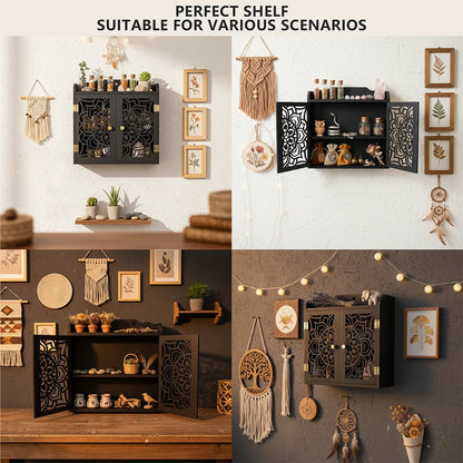Sun moon wall shelf – styled with crystals and ritual tools