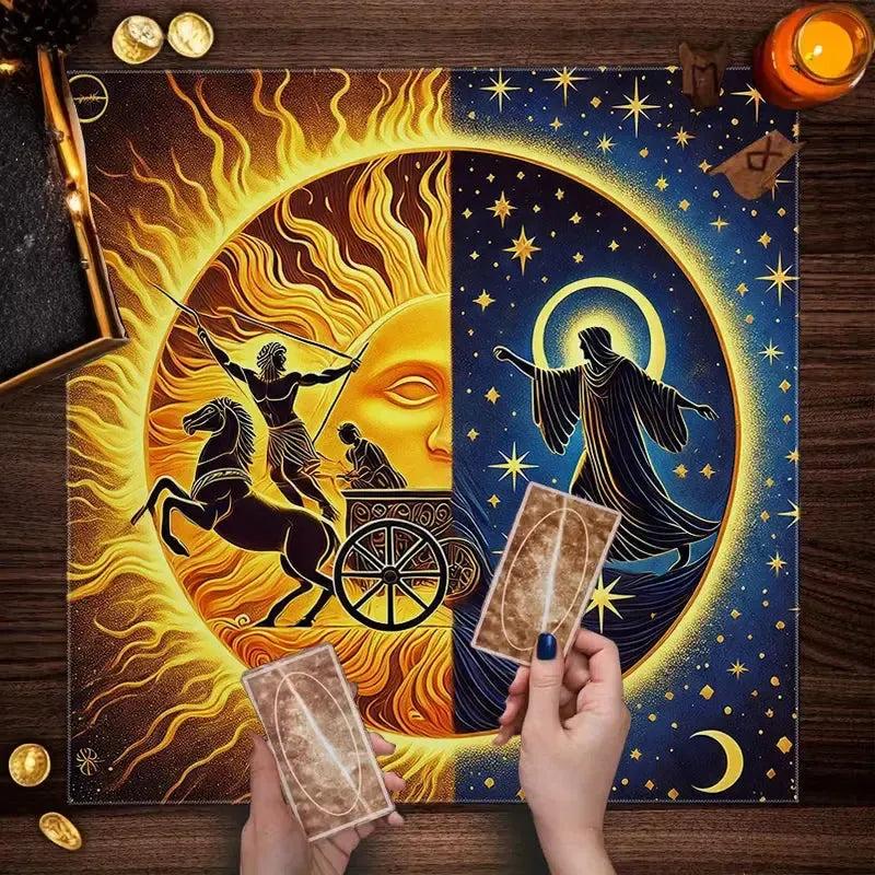 Sun God Chariot Moon Goddess Tarot Altar Cloth Astrology Divination Tablecloth Pagan Spiritual Meditation Altar Cloth-MoonChildWorld