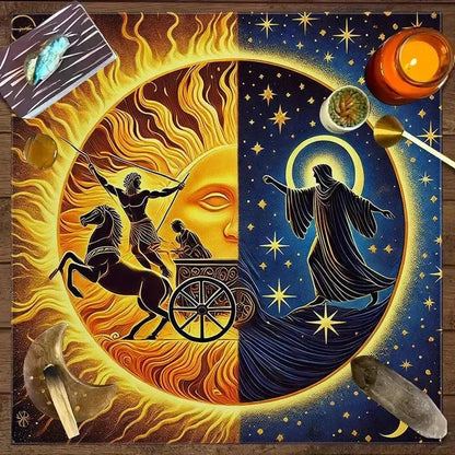 Sun God Chariot Moon Goddess Tarot Altar Cloth Astrology Divination Tablecloth Pagan Spiritual Meditation Altar Cloth-MoonChildWorld
