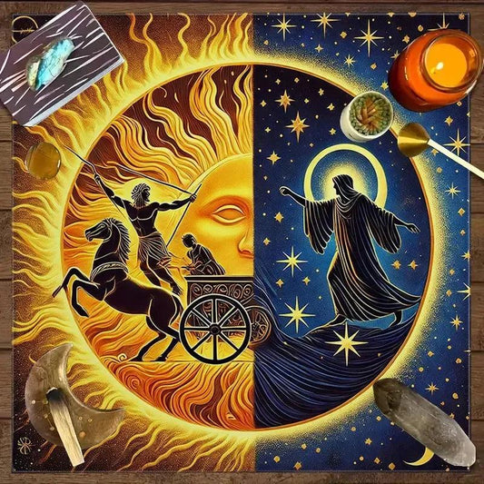 Sun God Chariot Moon Goddess Tarot Altar Cloth Astrology Divination Tablecloth Pagan Spiritual Meditation Altar Cloth-MoonChildWorld