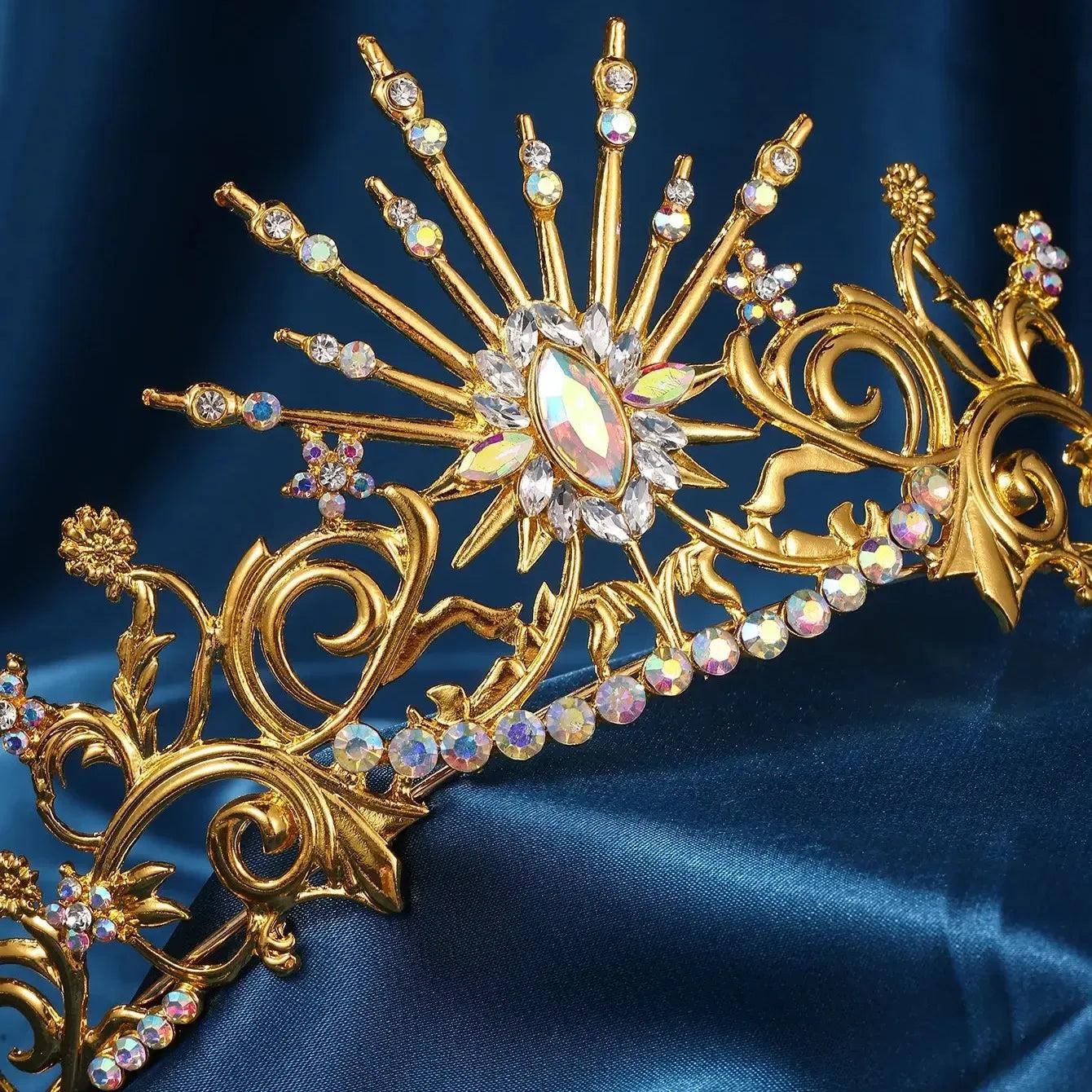 Sun Goddess Crown Wicca Pagan Tiaras Shiny Rhinestone Pearls Bride Wedding Crown-MoonChildWorld