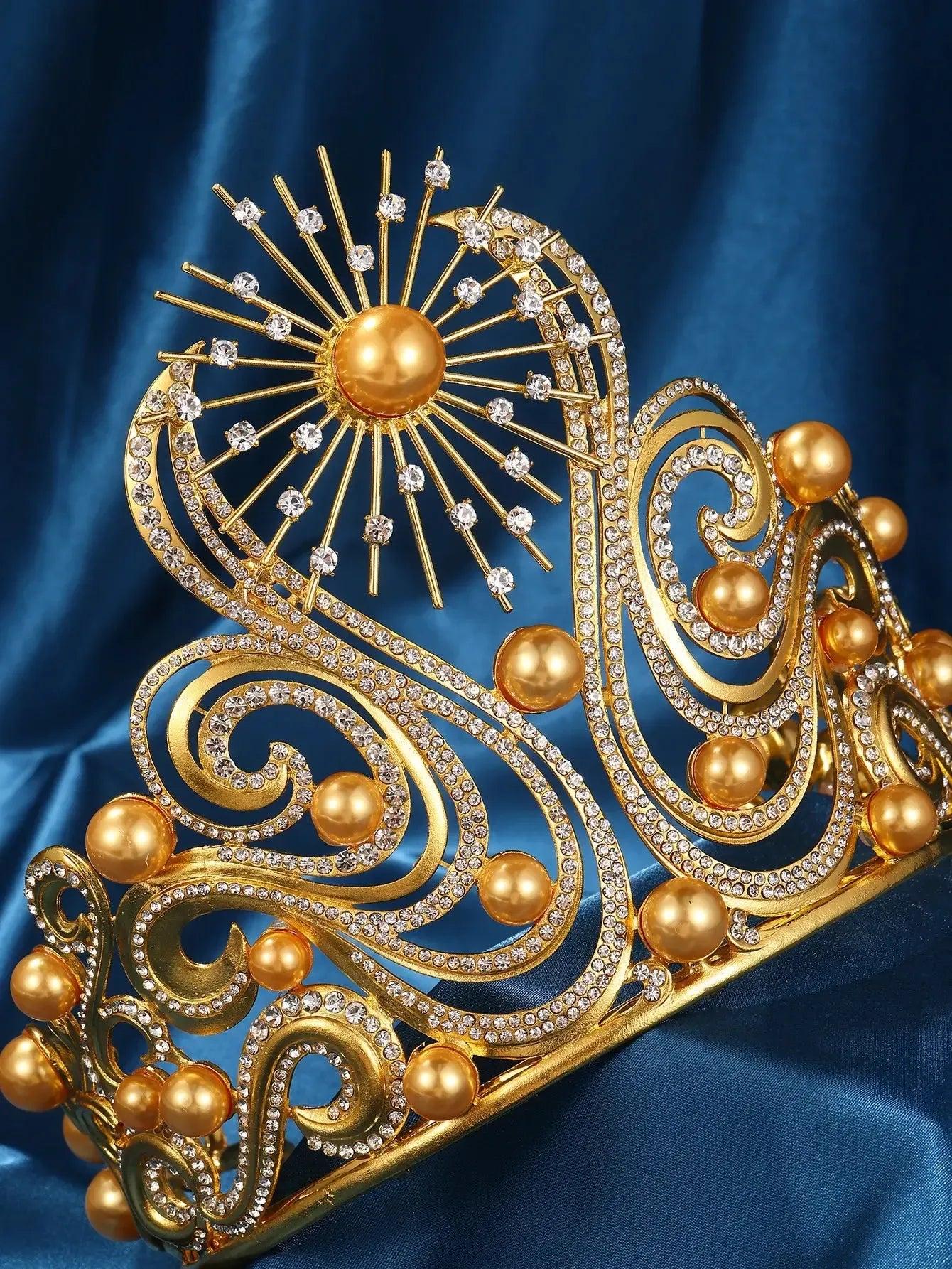 Sun Goddess Crown Wicca Pagan Tiaras Shiny Rhinestone Pearls Bride Wedding Crown-MoonChildWorld