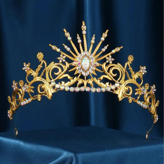 Sun Goddess Crown Wicca Pagan Tiaras Shiny Rhinestone Pearls Bride Wedding Crown-MoonChildWorld