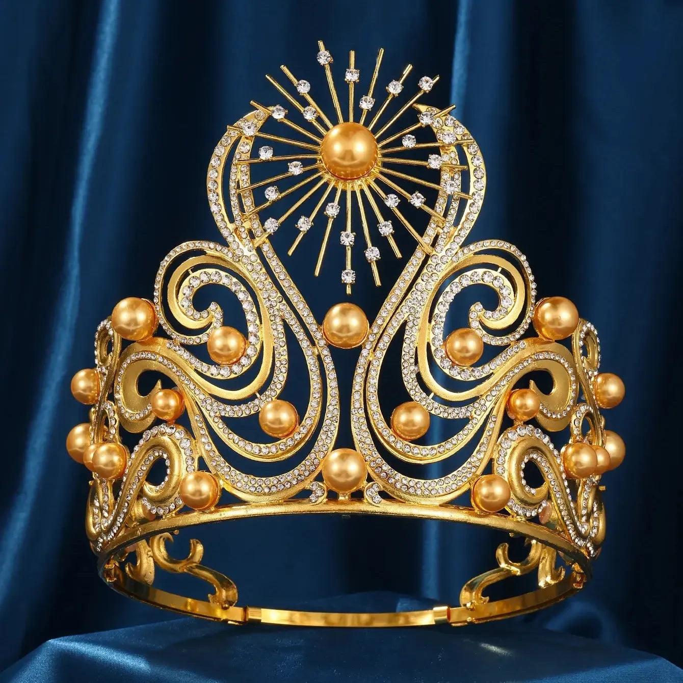 Sun Goddess Crown Wicca Pagan Tiaras Shiny Rhinestone Pearls Bride Wedding Crown-MoonChildWorld