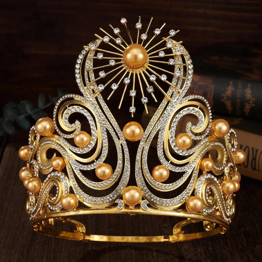 Sun Goddess Crown Wicca Pagan Tiaras Shiny Rhinestone Pearls Bride Wedding Crown-MoonChildWorld