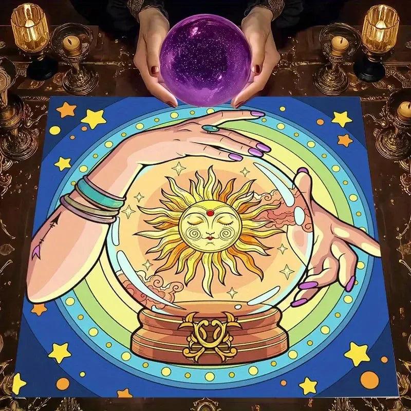 Sun Guardian Crystal Ball Witch Tarot Tablecloth – Mystical Altar Cloth for Divination, Meditation-MoonChildWorld