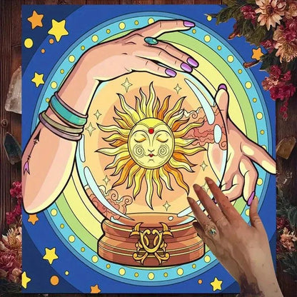 Sun Guardian Crystal Ball Witch Tarot Tablecloth – Mystical Altar Cloth for Divination, Meditation-MoonChildWorld