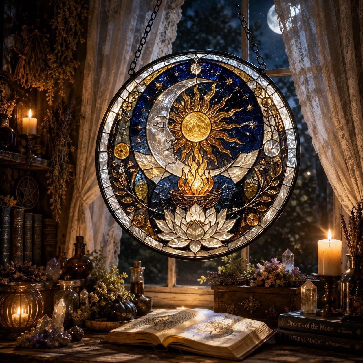 Sun Moon Altar Circle Glass Suncatcher - sunlight glow