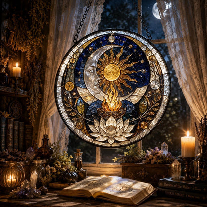 Sun Moon Altar Circle Glass Suncatcher - sunlight glow