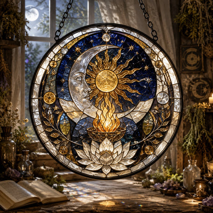 Sun Moon Altar Circle Glass Suncatcher - window display