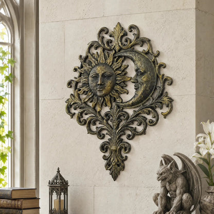 Celestial sun moon relief – baroque scroll wall hanging side view