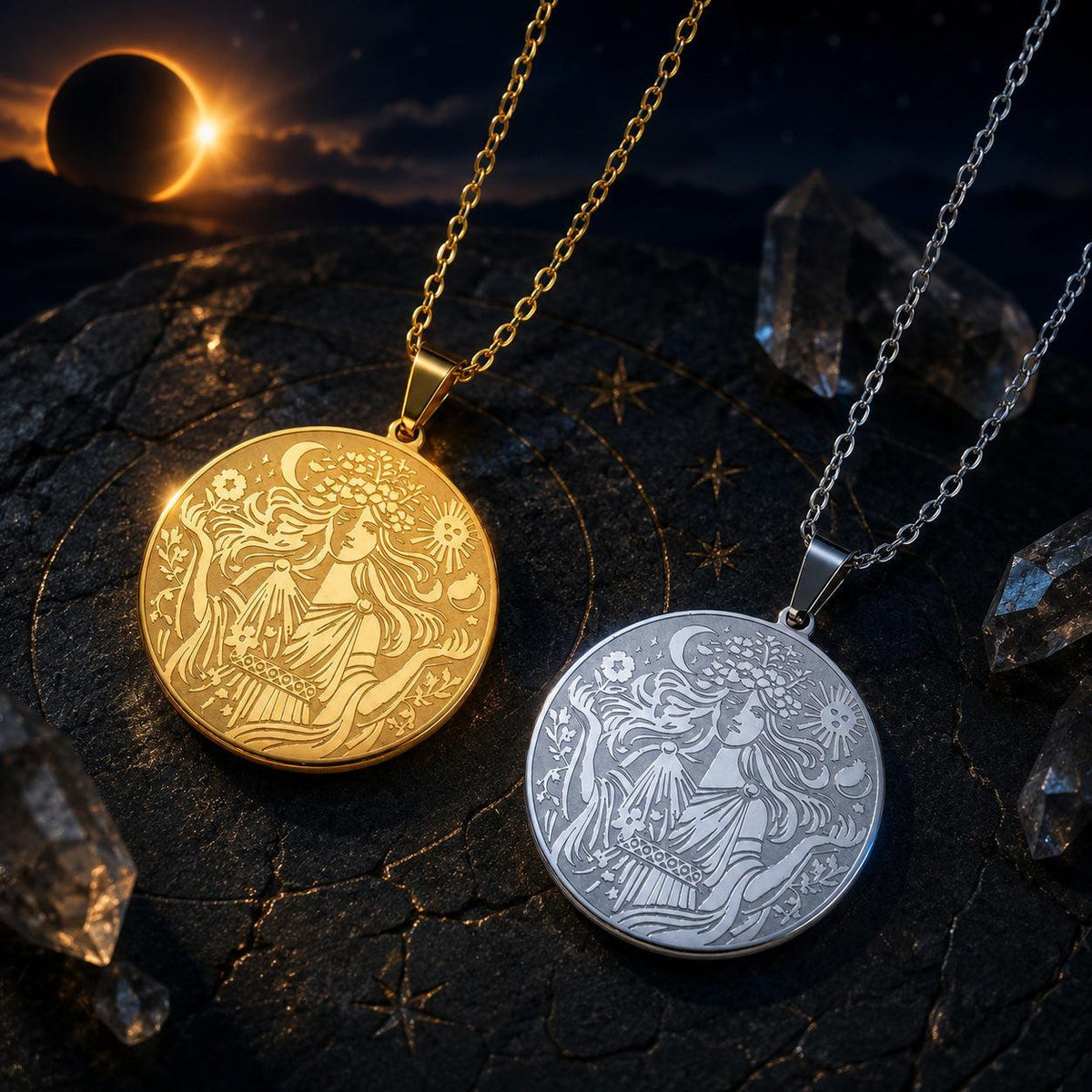Sun & Moon Goddess Necklace – dark mystical altar product photo 3