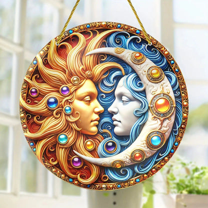 Sun Moon Goddess Suncatcher Celestial Acrylic Sign Sun Moon Window Hanging-MoonChildWorld