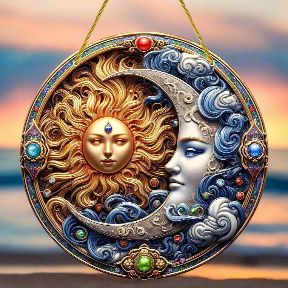 Sun Moon Goddess Suncatcher Celestial Acrylic Sign Sun Moon Window Hanging-MoonChildWorld