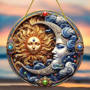 Sun Moon Goddess Suncatcher Celestial Acrylic Sign Sun Moon Window Hanging-MoonChildWorld