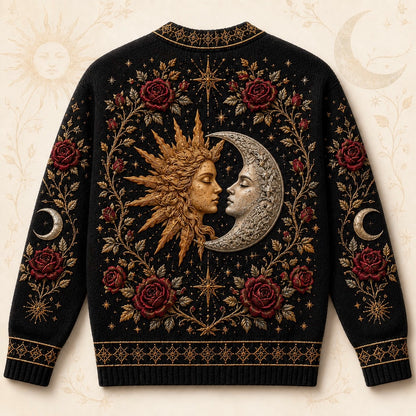 Sun Moon Goddess Sweater Rose Serpent Black Gold Knit Jumper back view