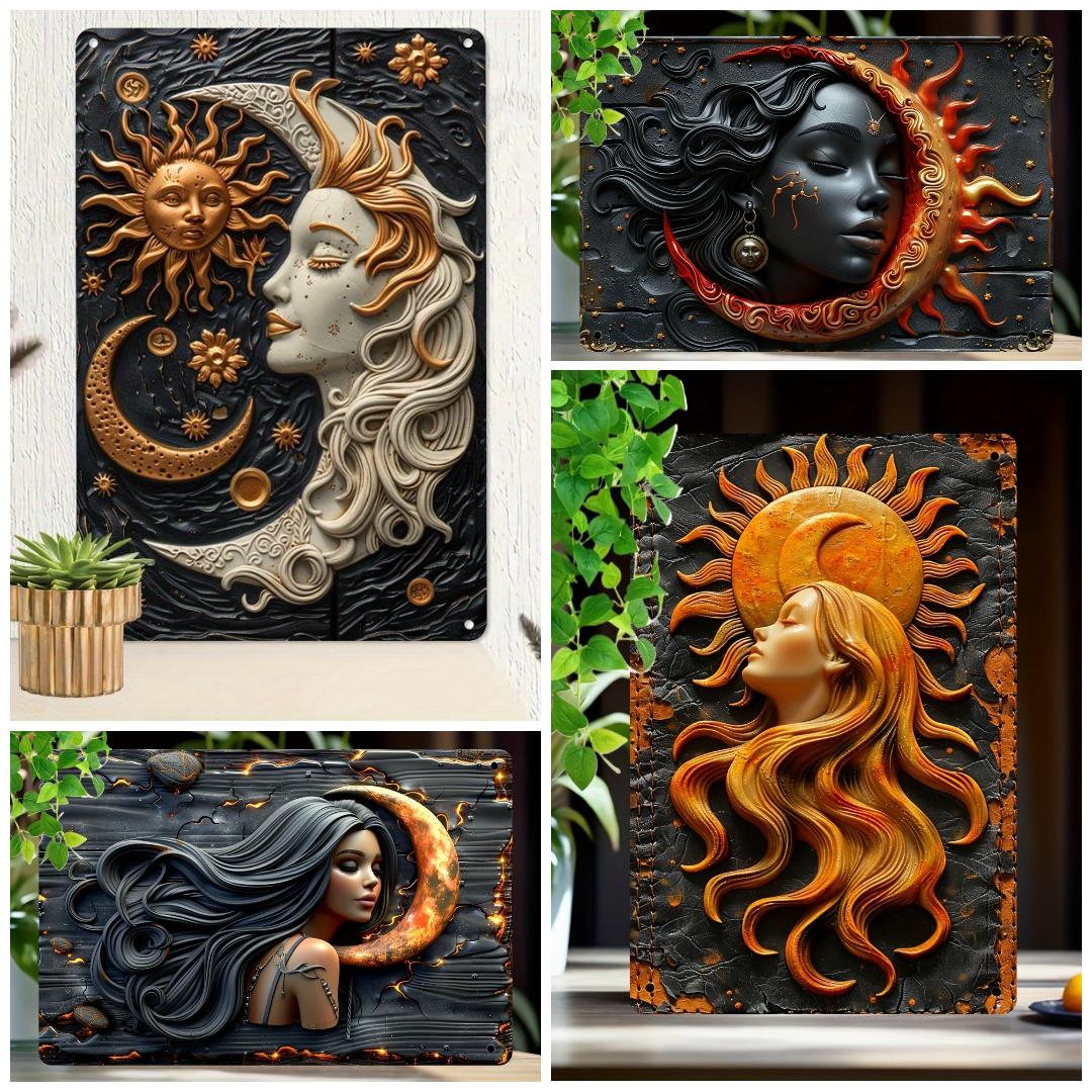Sun Moon Goddess Wall Art Celestial Goddess Metal Sign Pagan Home Decorations-MoonChildWorld
