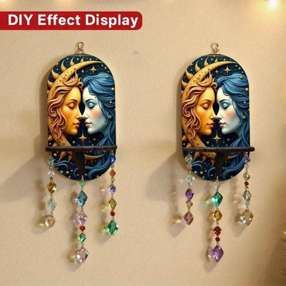 Sun Moon Goddess Wall Shelf for Crystals & Candles – Wooden Celestial Floating Shelf Pagan Altar Decor-MoonChildWorld