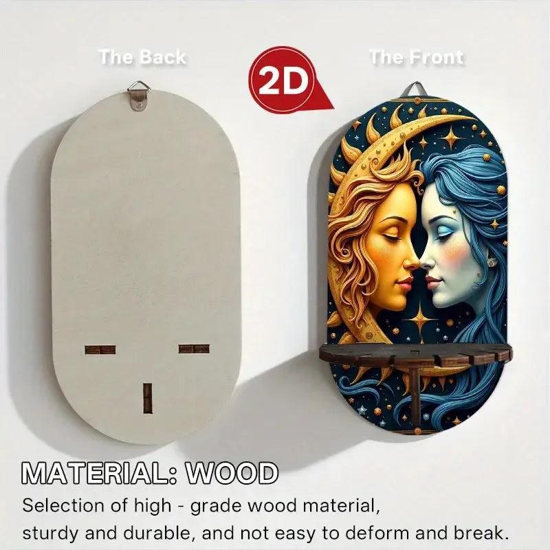 Sun Moon Goddess Wall Shelf for Crystals & Candles – Wooden Celestial Floating Shelf Pagan Altar Decor-MoonChildWorld