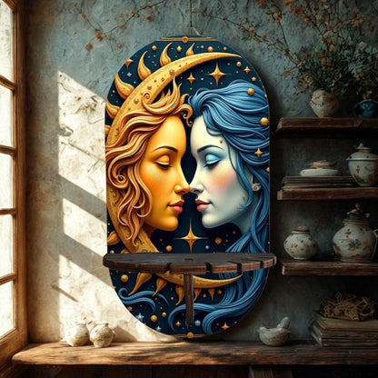 Sun Moon Goddess Wall Shelf for Crystals & Candles – Wooden Celestial Floating Shelf Pagan Altar Decor-MoonChildWorld