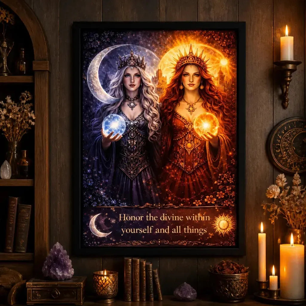 Sun Moon Goddess Wicca Art Print - Pagan Black Framed Canvas Wall Art for Sacred Decor_mockup_2.webp