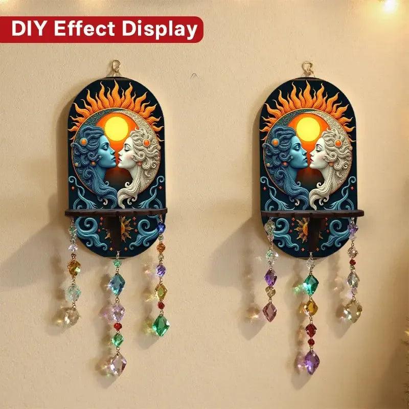 Sun Moon Goddess Wicca Wall Shelf for Crystals & Candles – Wooden Celestial Floating Shelf Pagan Altar Decor-MoonChildWorld