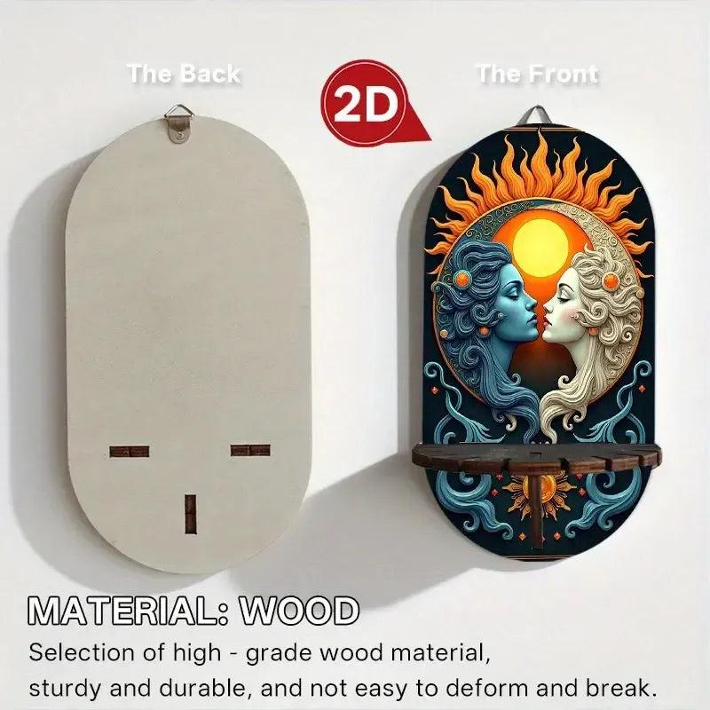 Sun Moon Goddess Wicca Wall Shelf for Crystals & Candles – Wooden Celestial Floating Shelf Pagan Altar Decor-MoonChildWorld