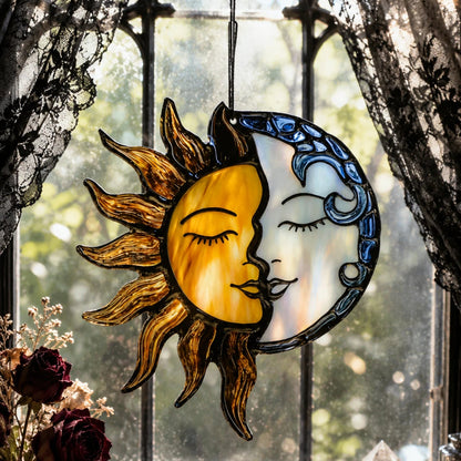 Sun and moon kiss face suncatcher for celestial window decor