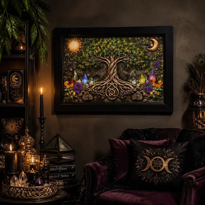 Sun & Moon Tree of Life Pagan Black Framed Art Print - Wiccan Canvas Wall Art for Spiritual Home Decor_mockup_1.webp