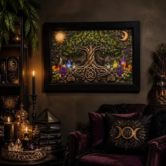 Sun & Moon Tree of Life Pagan Black Framed Art Print - Wiccan Canvas Wall Art for Spiritual Home Decor_mockup_1.webp