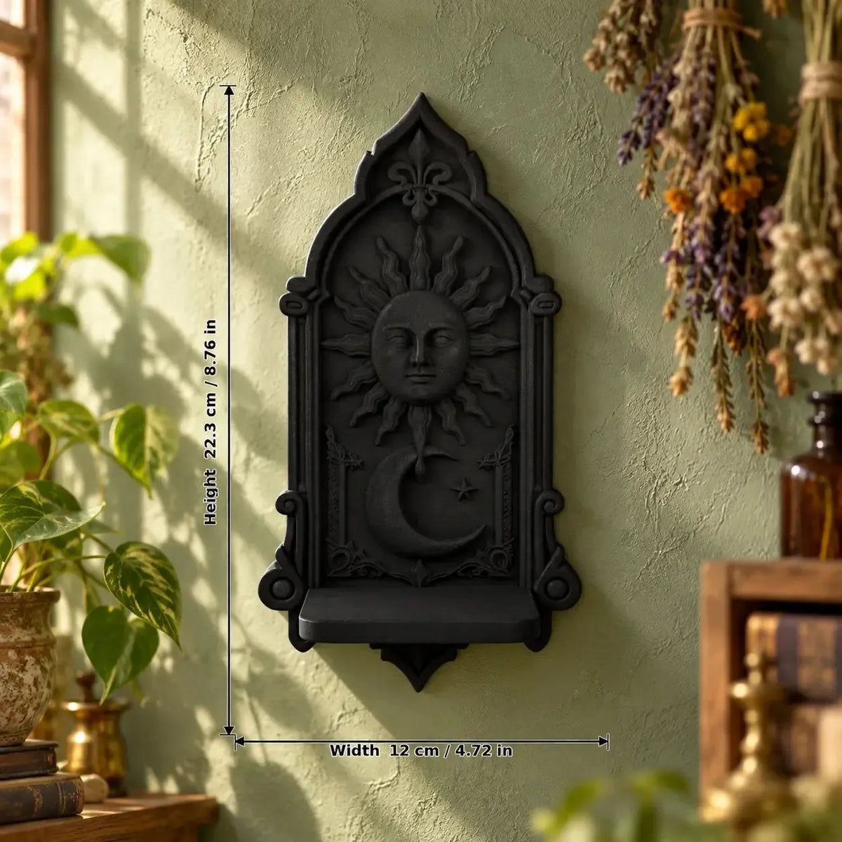 Sun and moon shelf size diagram, 22.3 by 12 cm