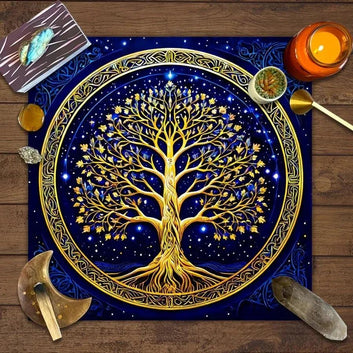 Sun Moon Wicca Divination Cloth Pagan Tree of life Tarot Cards Tablecloth Witchy Cat Altar Cloth-MoonChildWorld