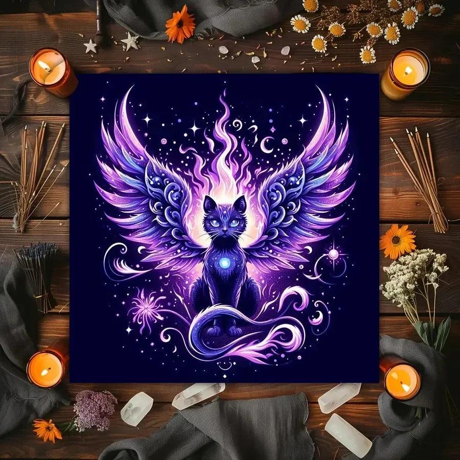 Sun Moon Wicca Divination Cloth Pagan Tree of life Tarot Cards Tablecloth Witchy Cat Altar Cloth-MoonChildWorld