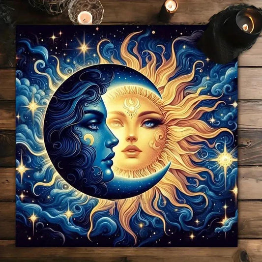 Sun Moon Wicca Divination Cloth Pagan Tree of life Tarot Cards Tablecloth Witchy Cat Altar Cloth-MoonChildWorld