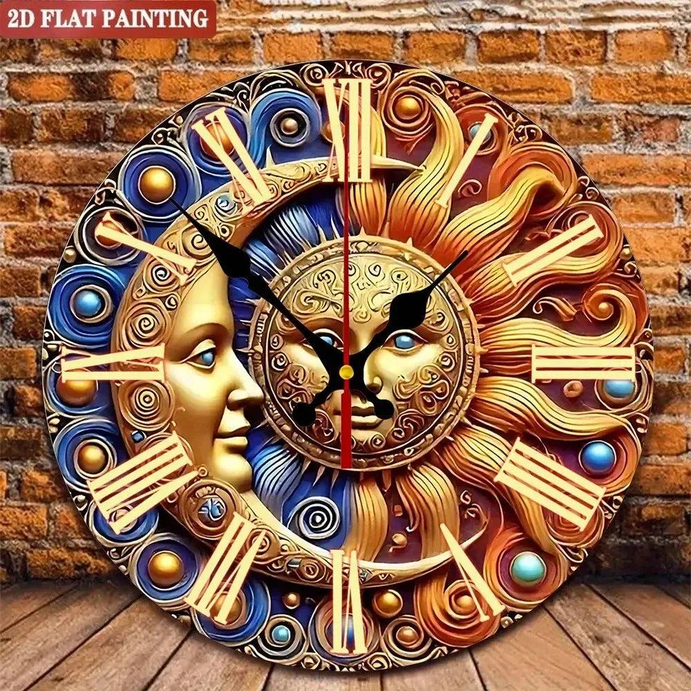 Sun Moon Wicca Wooden Wall Clock Pagan Wall Decor-MoonChildWorld