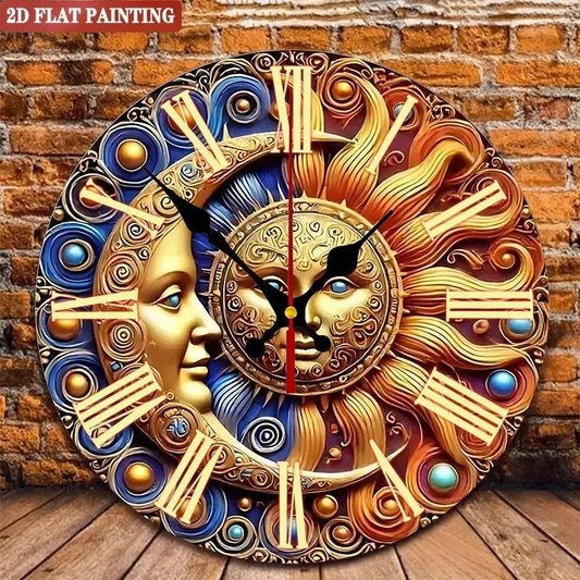 Sun Moon Wicca Wooden Wall Clock Pagan Wall Decor-MoonChildWorld