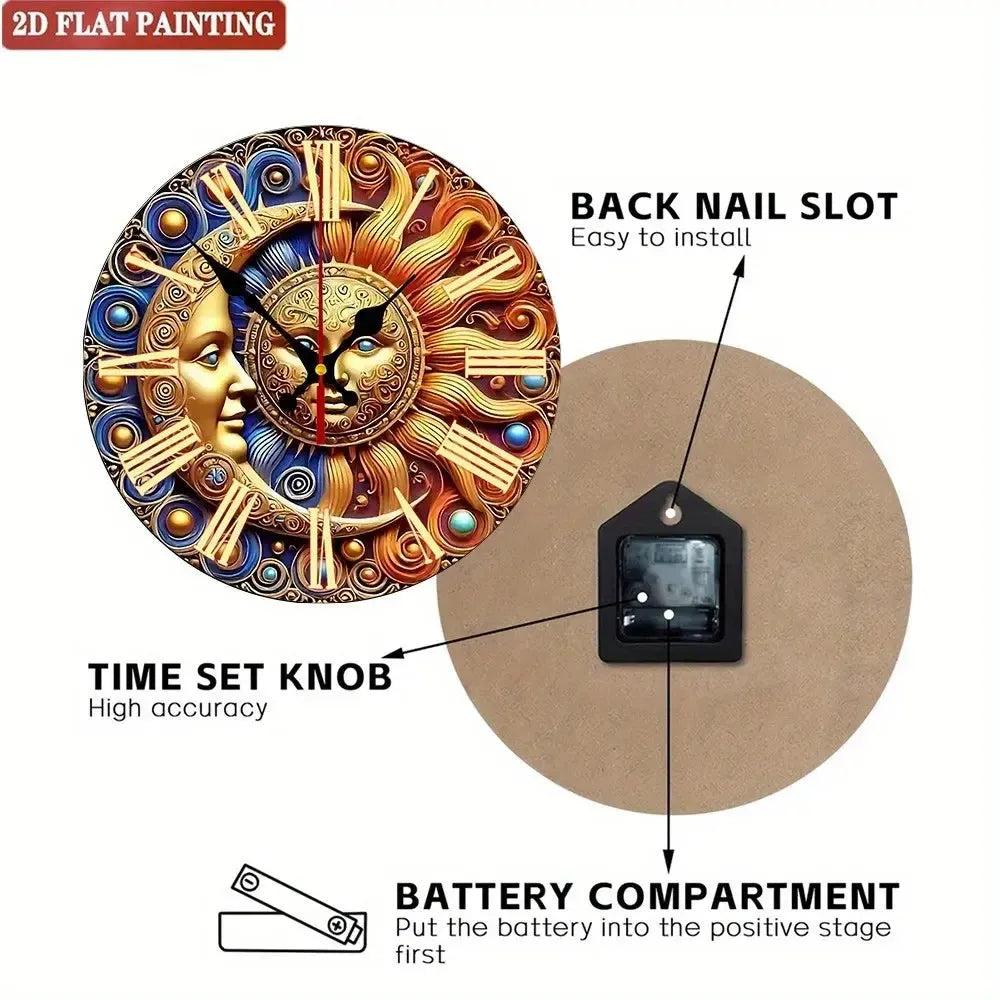 Sun Moon Wicca Wooden Wall Clock Pagan Wall Decor-MoonChildWorld