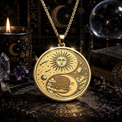 Sun Moon Yin Yang Harmony Pendant Necklace Celestial Charm-MoonChildWorld