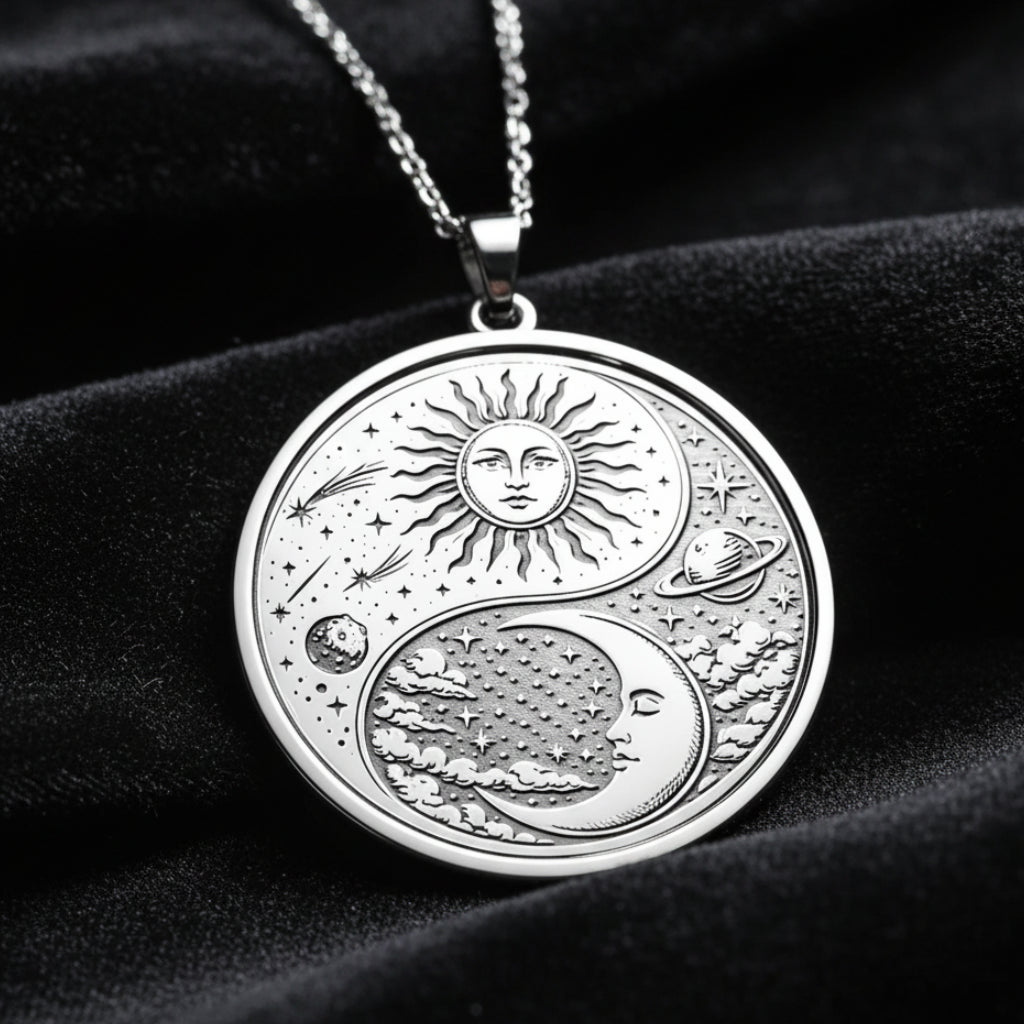 Sun Moon Yin Yang Harmony Pendant Necklace Celestial Charm-MoonChildWorld