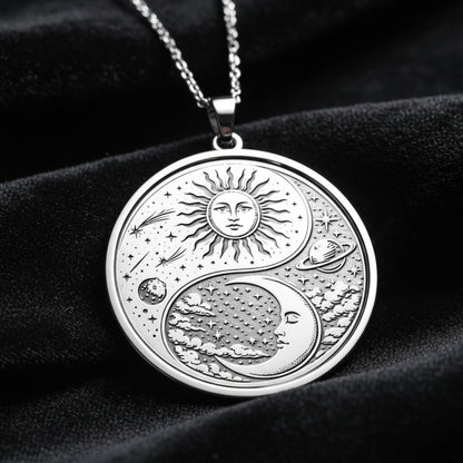 Sun Moon Yin Yang Harmony Pendant Necklace Celestial Charm-MoonChildWorld