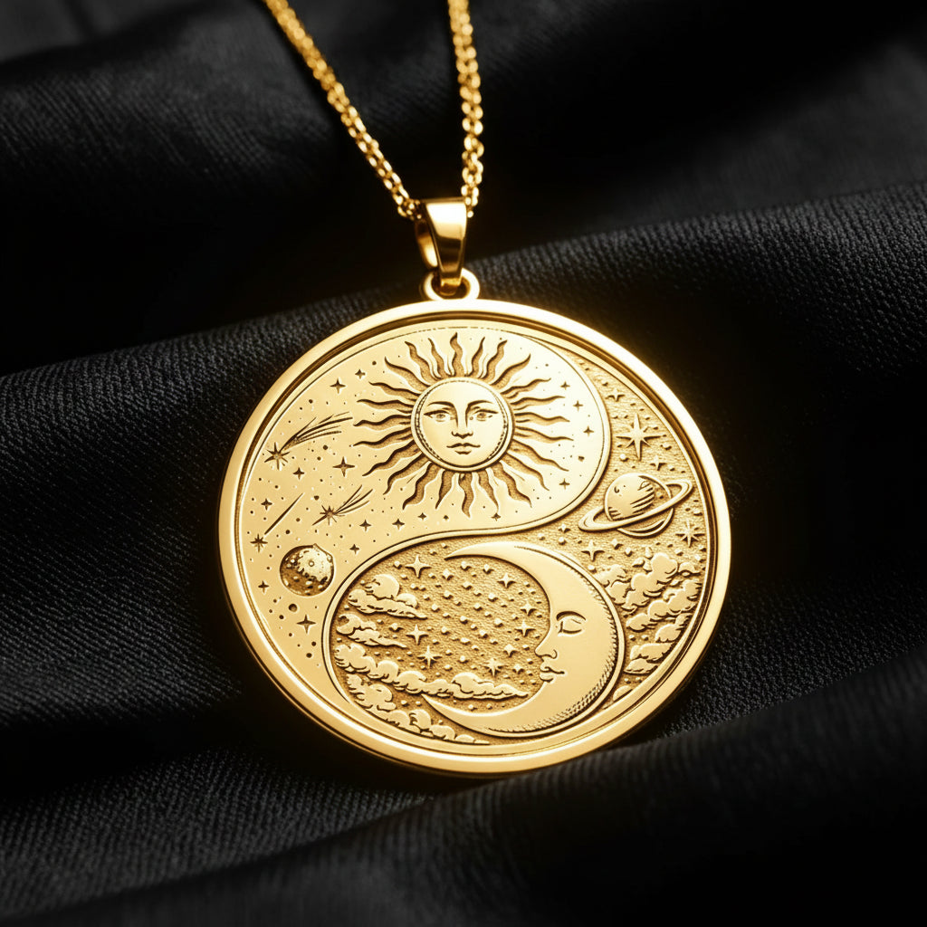Sun Moon Yin Yang Harmony Pendant Necklace Celestial Charm-MoonChildWorld