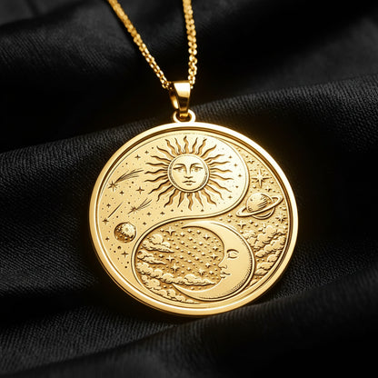 Sun Moon Yin Yang Harmony Pendant Necklace Celestial Charm-MoonChildWorld