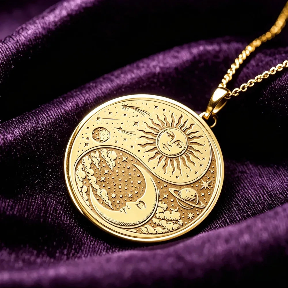 Sun Moon Yin Yang Harmony Pendant Necklace Celestial Charm-MoonChildWorld