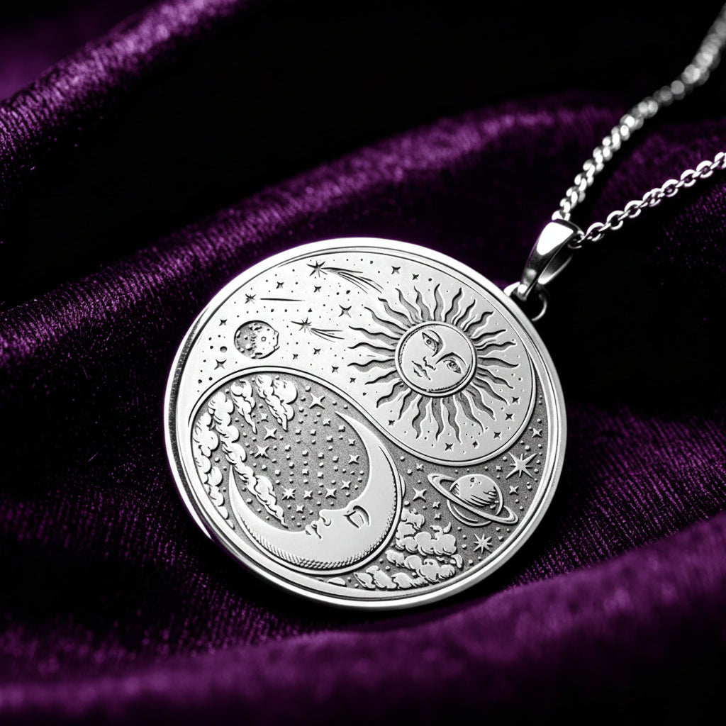 Sun Moon Yin Yang Harmony Pendant Necklace Celestial Charm-MoonChildWorld