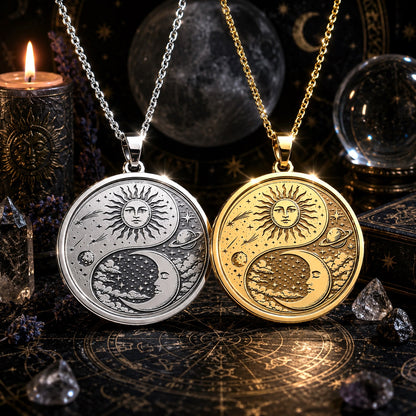Sun Moon Yin Yang Harmony Pendant Necklace Celestial Charm-MoonChildWorld