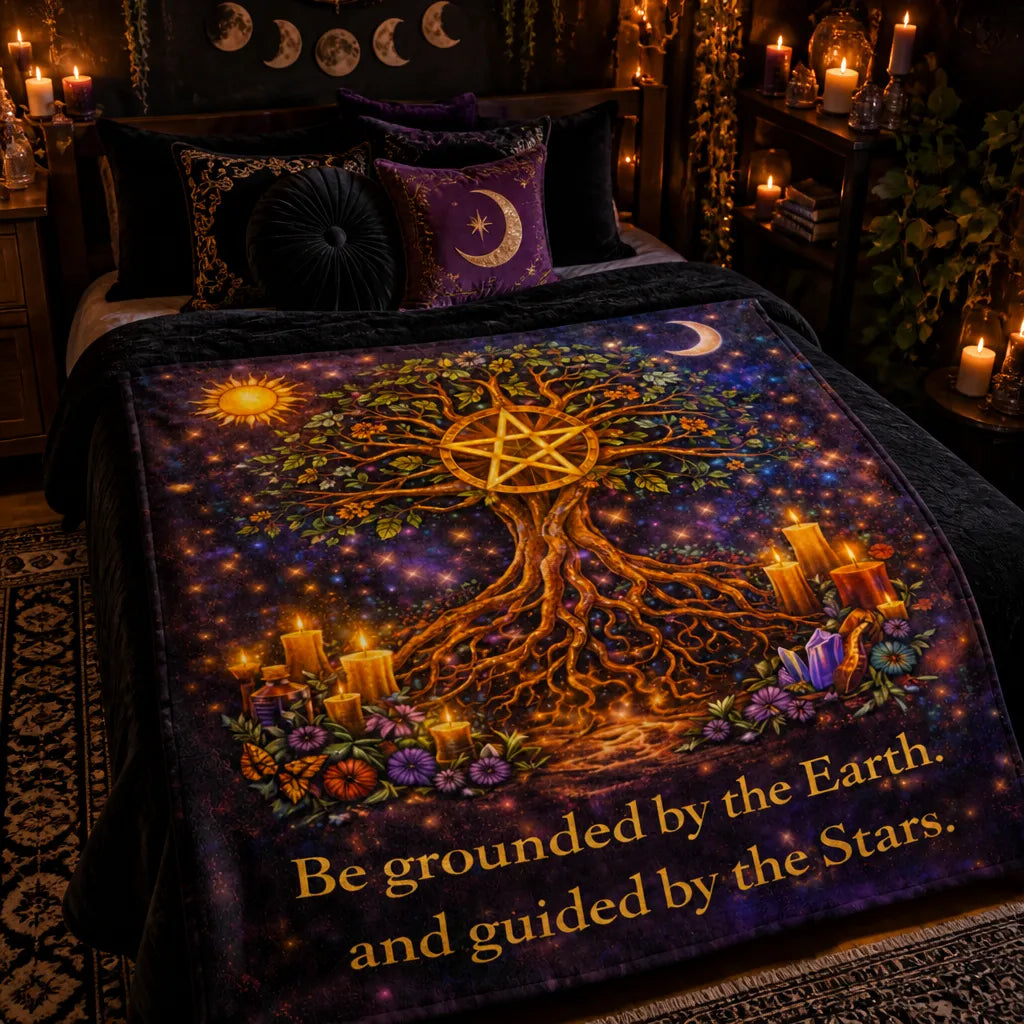 Sun Moon and Pentacle Tree of Life Wicca Blanket Pagan Decor with Cosmic Energy_mockup_1.webp