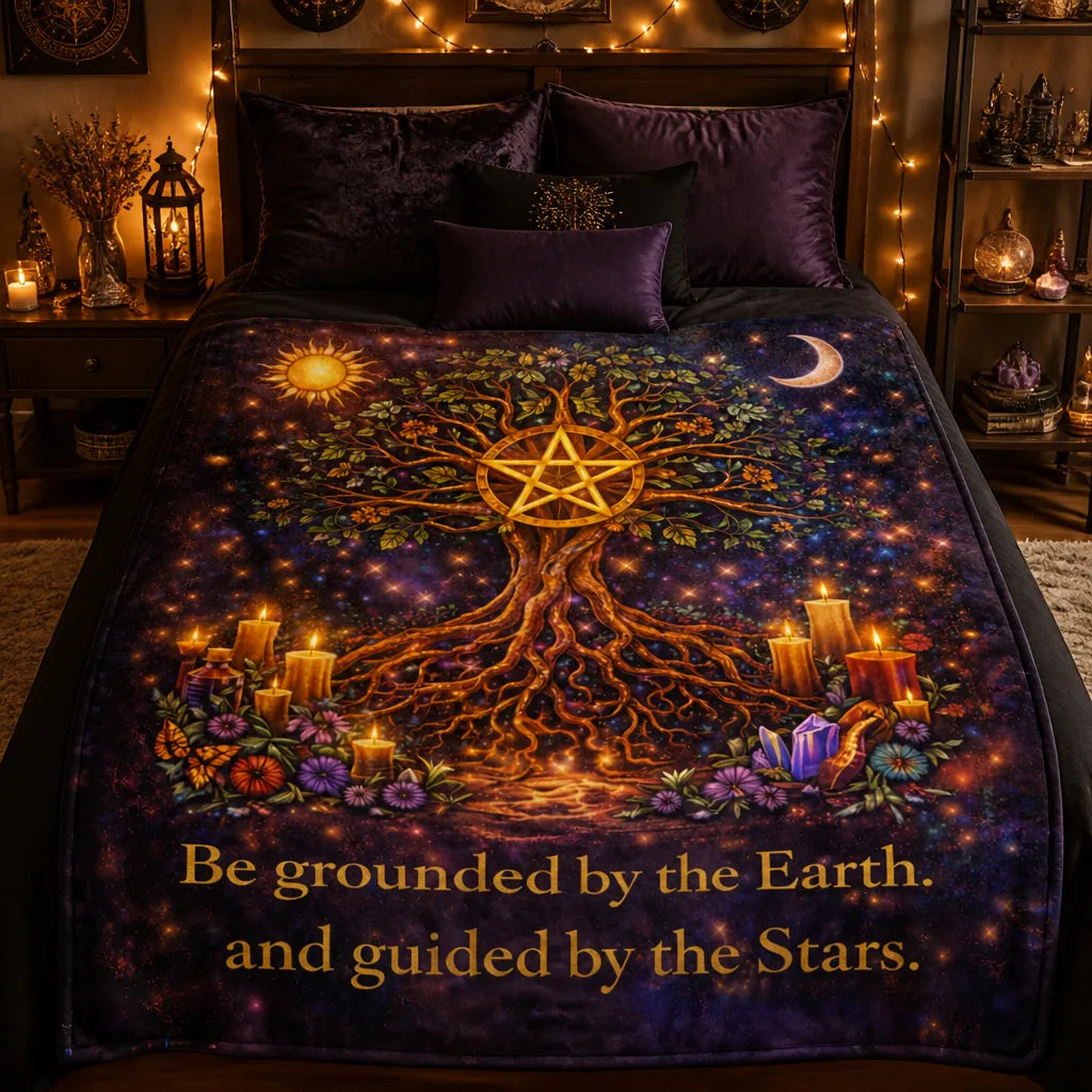 Sun Moon and Pentacle Tree of Life Wicca Blanket Pagan Decor with Cosmic Energy_mockup_2.webp